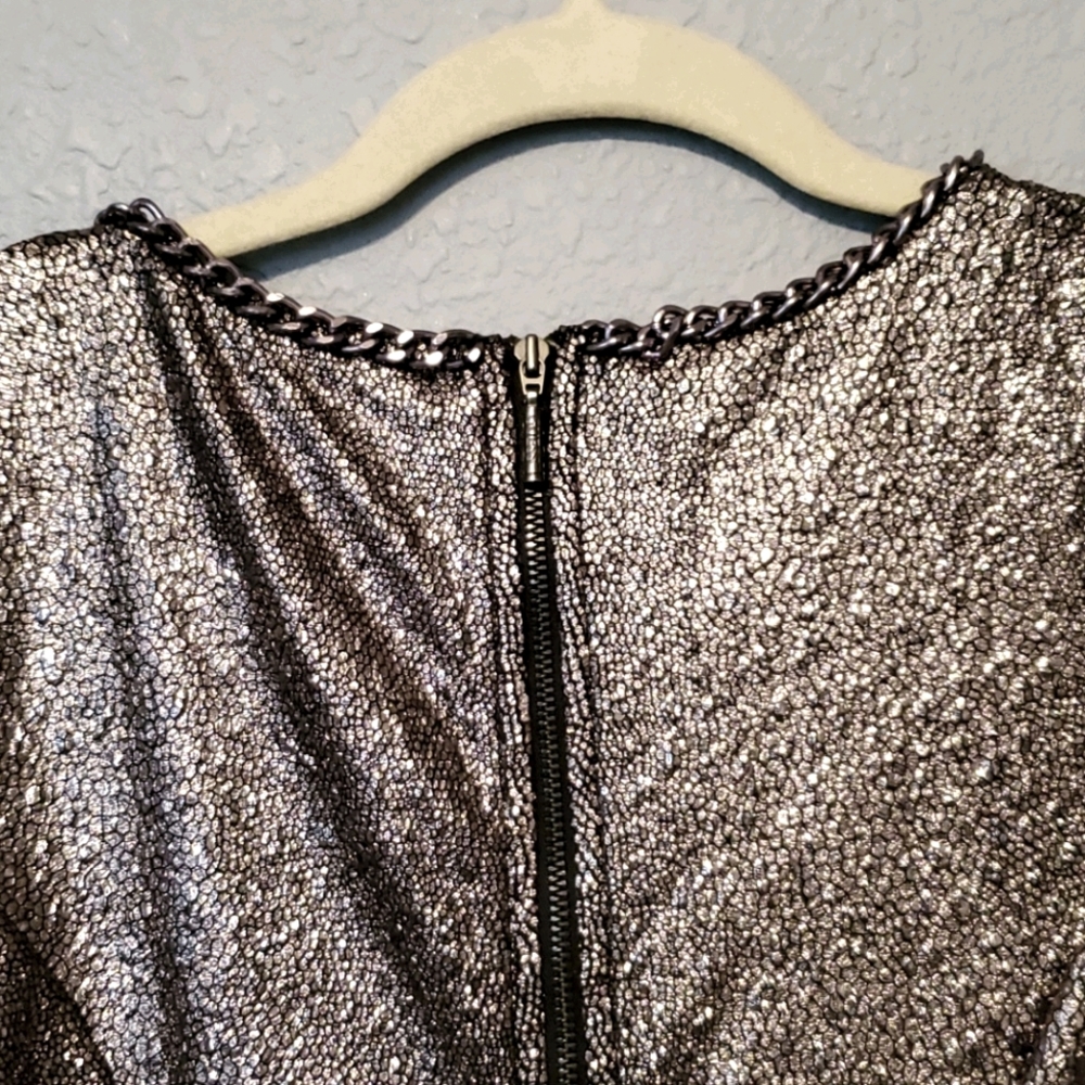 Guess Metallic Python Glam Chain Trim V-Neck Dress - image 6